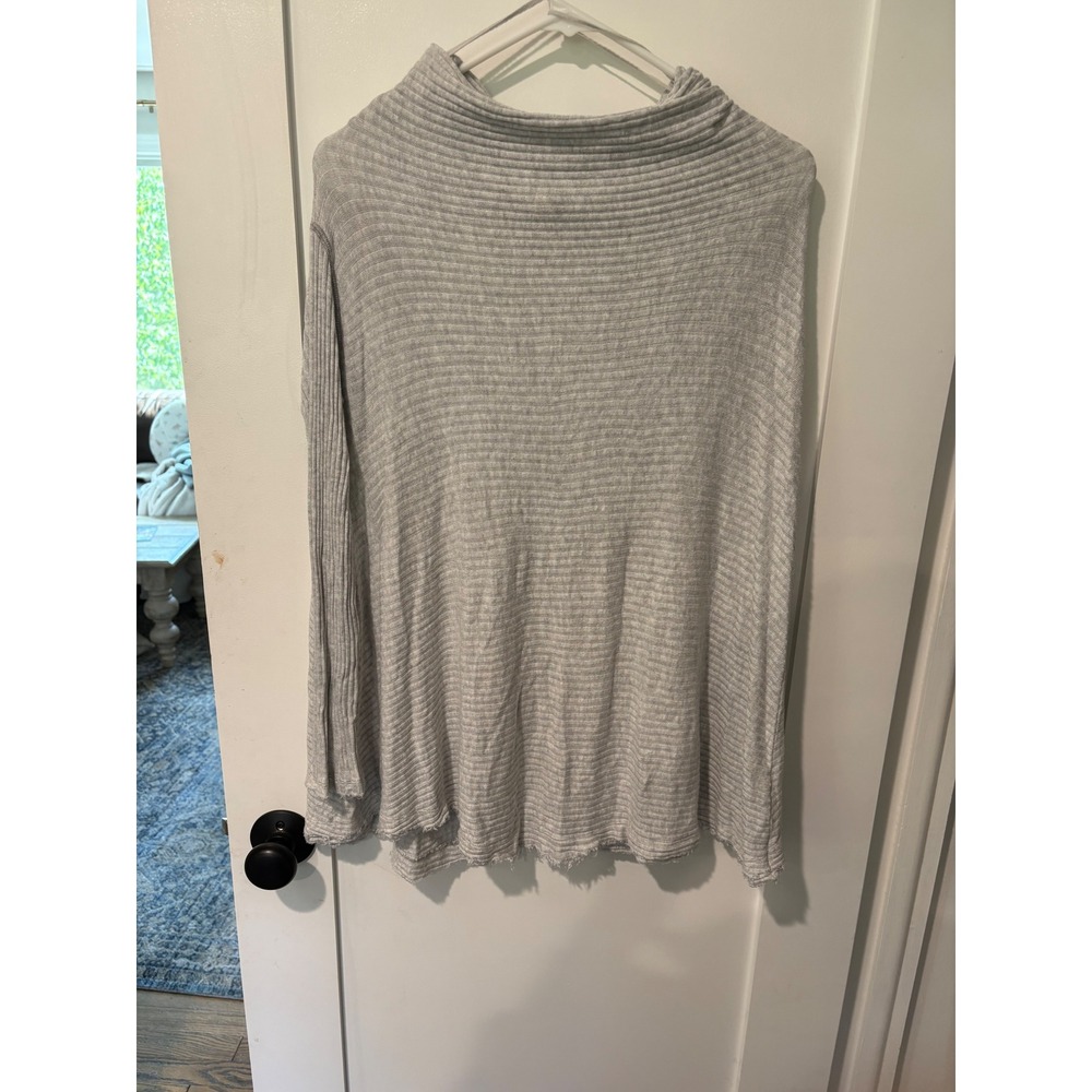 Free People We The Free Gray Ribbed Mock Neck Open Split Back Top Small